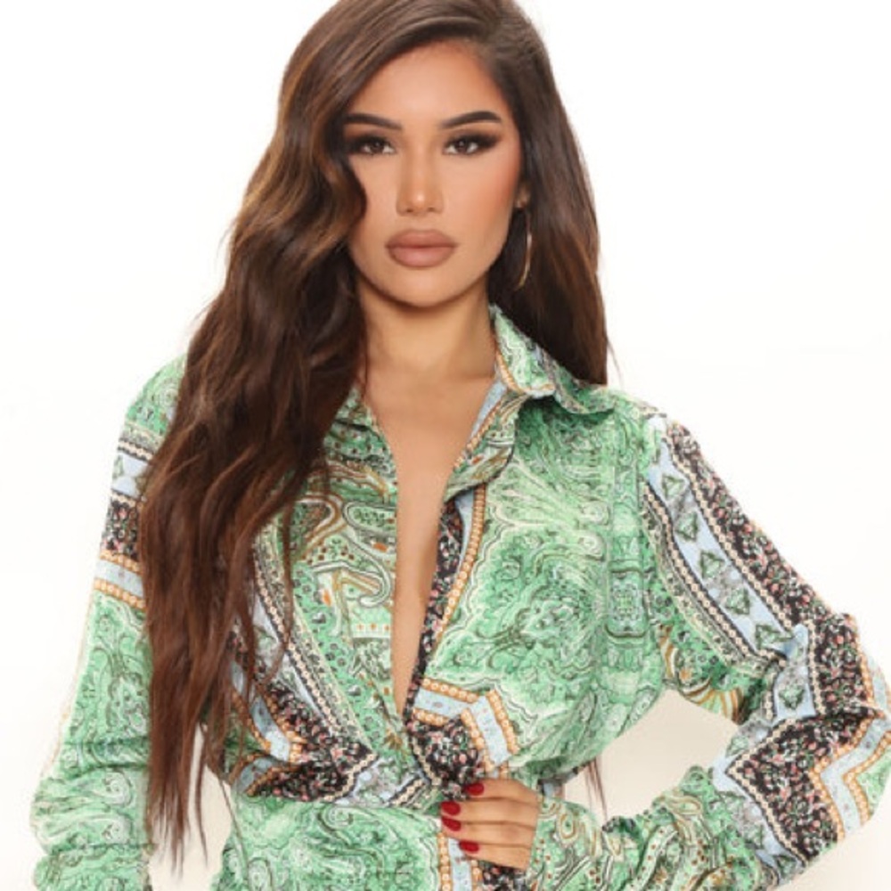 Luxxel Green and Blue Paisley Mini Dress Size S - Picture 2 of 12